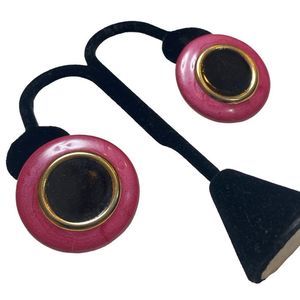 Vintage Pink And Black Enamel Earrings